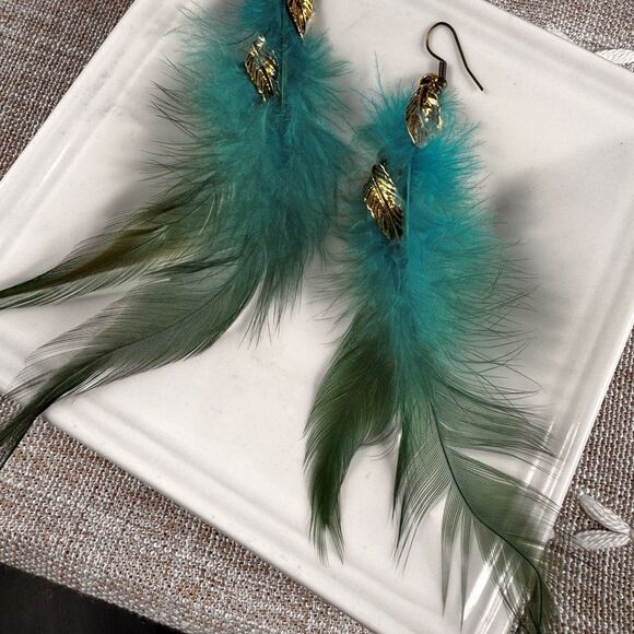 Free People Blue and Gold Feather Earrings - Picture 9 of 10